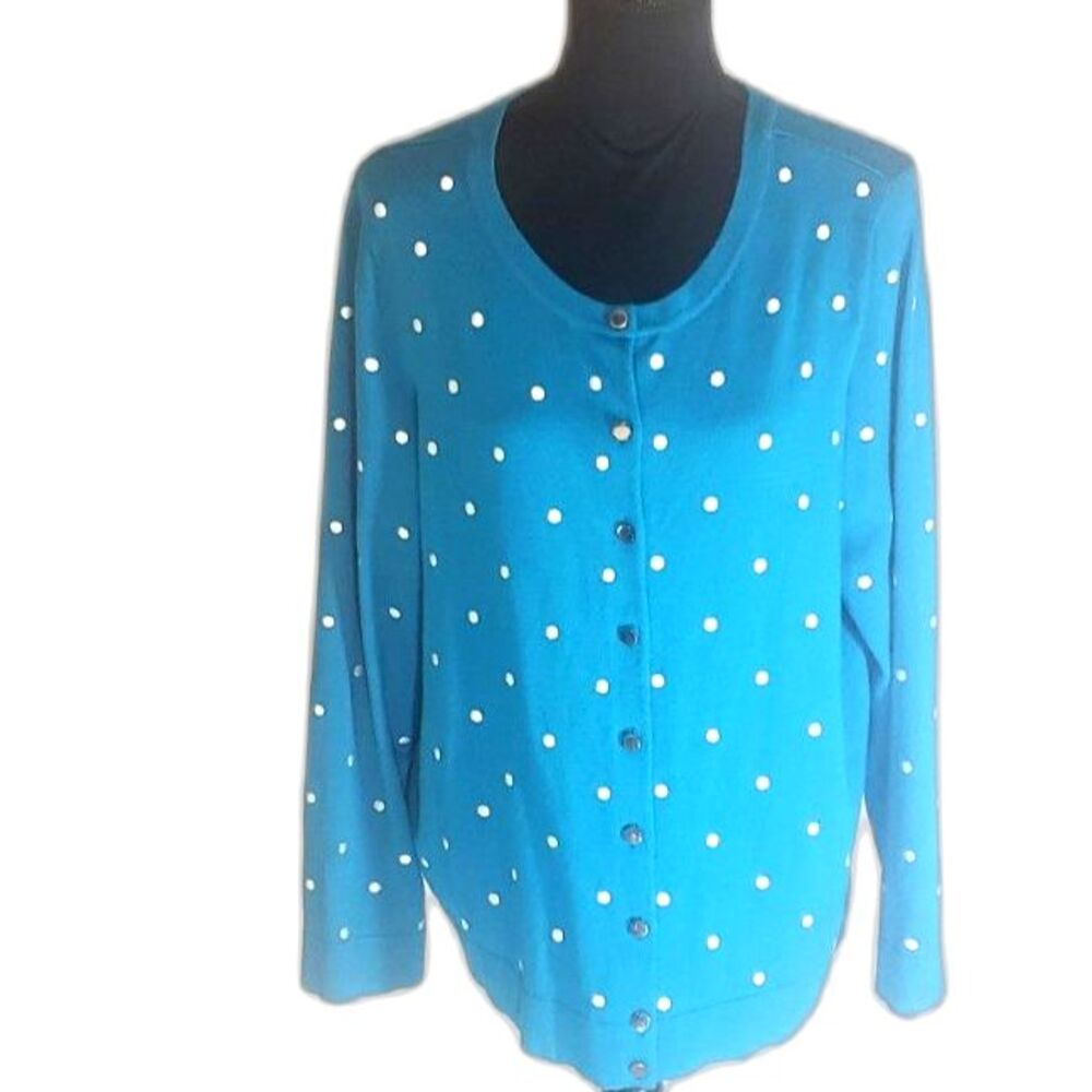 Charter Club Blue White Polka Dot Button-up Sweater Size 2X